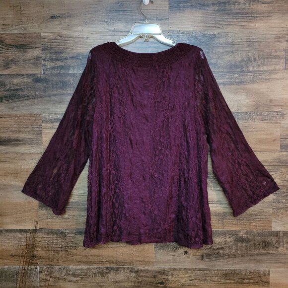 Style & Co Floral Lace Tunic Top 3x Flare Sheer Lace Sleeve Purple Coquette - Picture 2 of 9